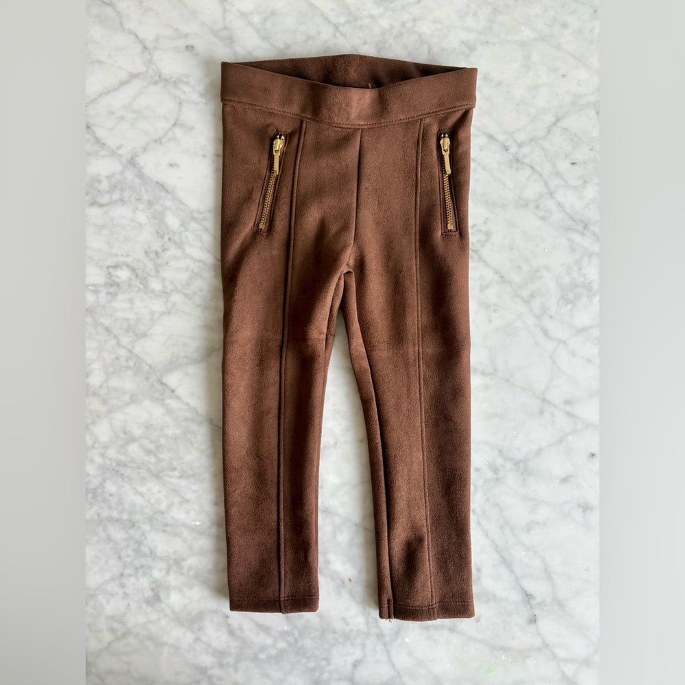 Janie and Jack Brown Leggings with Gold Zipper Accents